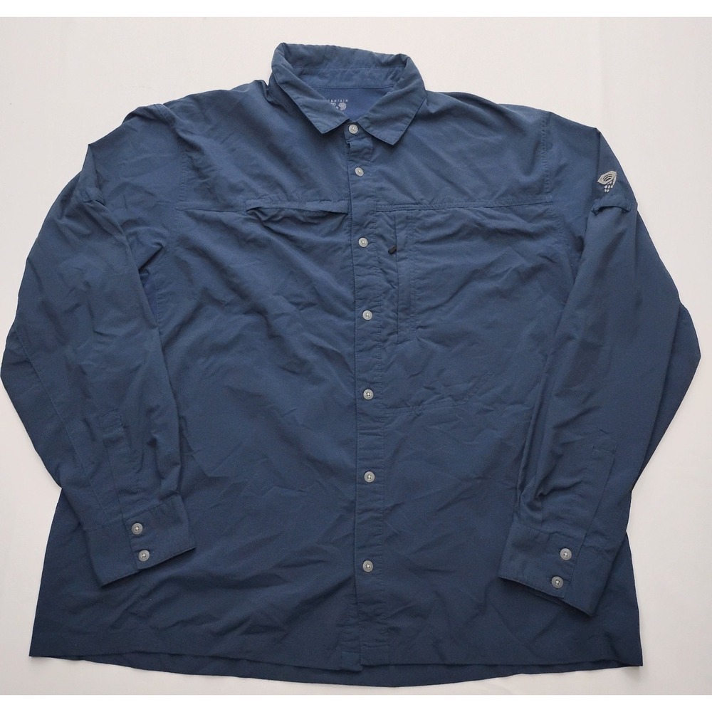 Mountain Hardwear Shirt Mens Large Blue Long Sleeve Vented Button Up Hiking